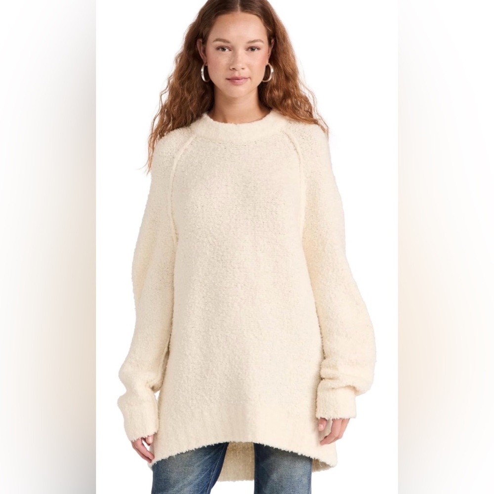 Free People Teddy Tunic Sweater Fuzzy Slouchy  Oversize Ivory Size XS Women’s